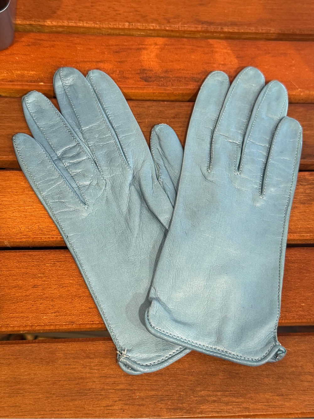 Vintage 60s Light Blue Leather Gloves XS